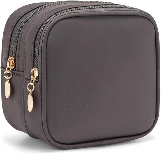 Small Makeup Pouch, Double Zipper Cosmetic Bag, Travel Makeup Bag, Cute Makeup Bag for Purse, Mini Toiletry Bag (Dark Grey)