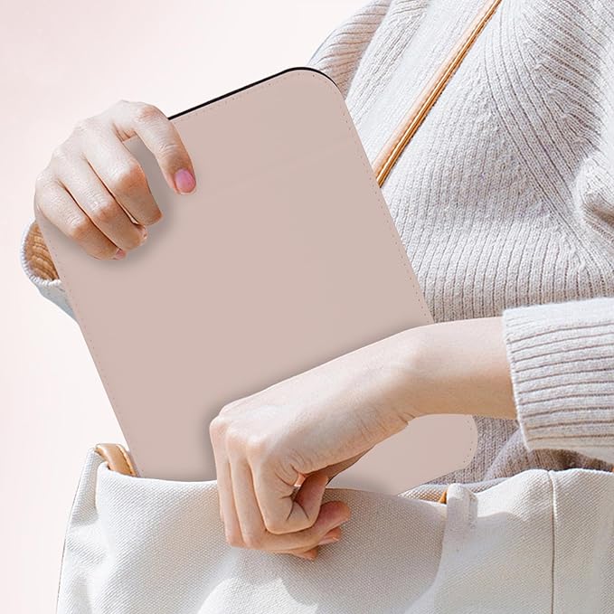 Desk Folding Mirror Portable, Travel Makeup Mirror PU Portable Adjustable Rectangular Ultrathin Vanity Mirror with Stand, for Travel, Camping, Home, Gifts for Women (Rose Gold)