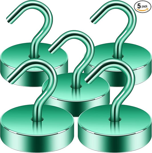 Neosmuk Magnetic Hooks, Cruise Ship Essentials, 80lb+ Heavy Duty Magnetic Hooks for Cruise Cabins, Refrigerator, Grill, Hanging, and Travel | Extra Strong Must-Have Magnet Hook, Green, 5 Pack