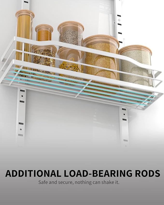 Moforoco White 6-Tier Over-the-Door Pantry Organizer, Pantry Organization Storage, Door Metal Hanging Spice Rack Basket Shelves, Home Kitchen Apartment Essentials, Laundry Room Bathroom Organization