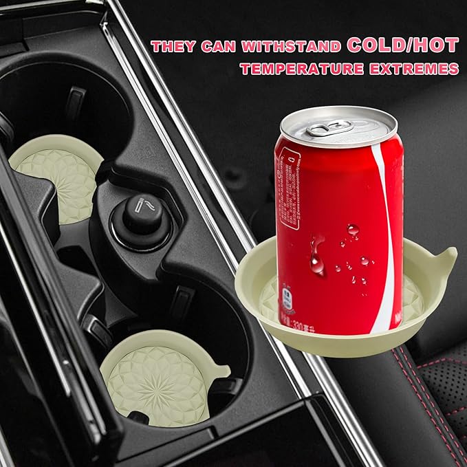 4 PCS Car Cup Holder Coasters, 2.75 Inch Anti-Slip Insert Silicone Car Coaster Drink Mat, Shockproof Universal Auto Cup Coasters for Most Vehicles, Car Interior Accessories (Yellow)