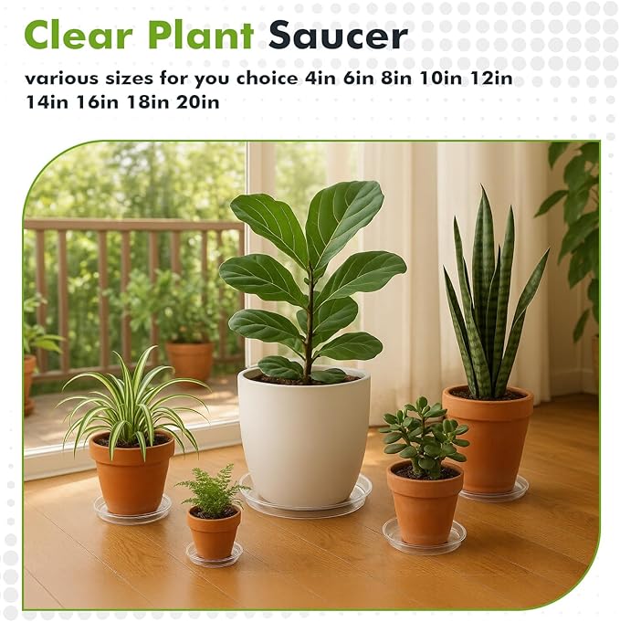 50 Packs 6" Small Clear Plant Saucers for Indoor Outdoor Use Heavy Duty Plastic Plant Trays for Planter Bulk Lower Pot Drip Trays to Catch Water, 4 to 20 Inch, Round Transparent