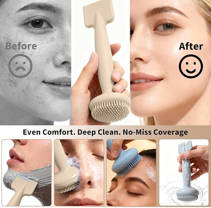 2 Pack Silicone Face Scrubber,2 in 1 Facial Cleansing Brush & Face Mask Applicator, Face Exfoliator Scrubber Waterproof Home Spa Facial Brush for Sensitive Skin (Dusty Blue and Off-White)