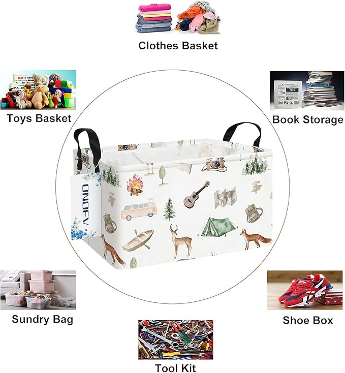 Rectangular Folding Laundry Basket,waterproof Canvas Basket,gift basket,Suitable for children's room,Office,Clothes,Toys Storage(Outdoor adventure)
