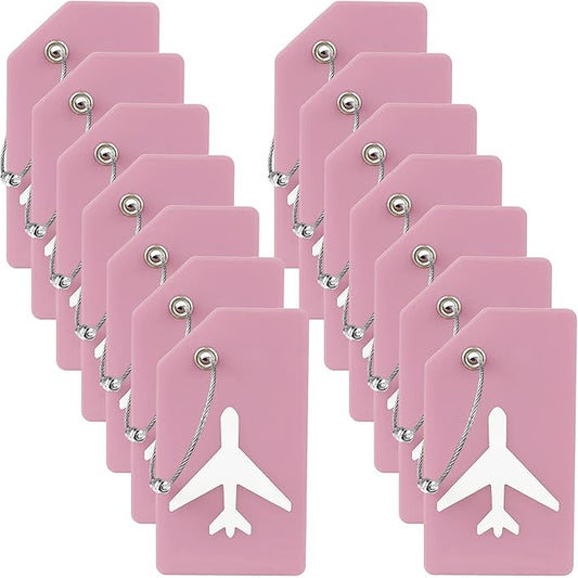 14 Pack Silicone Luggage Tag for Suitcases with Stainless Loop, TSA Approved, Privacy Protection Travel Essentials Bag Tags by Gostwo, Pink