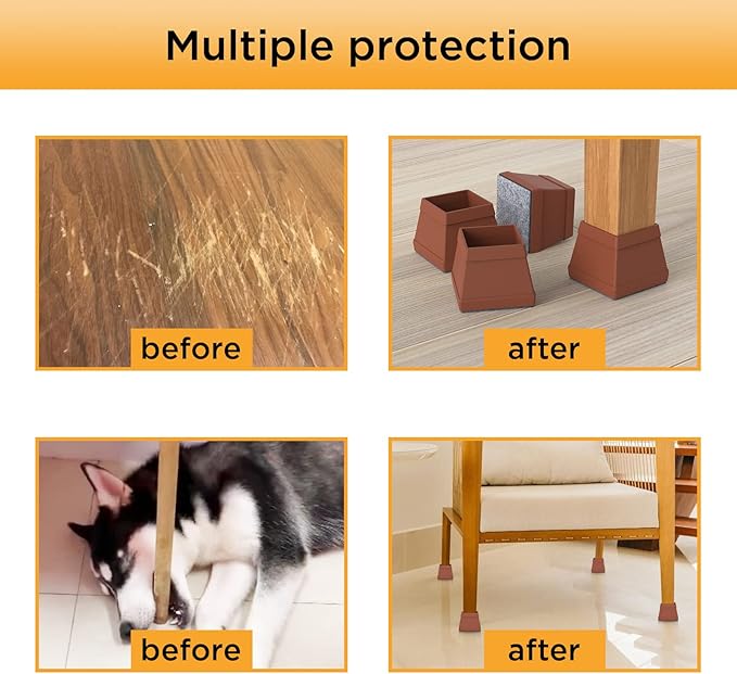16 PCS Square Chair Leg Floor Protector, Silicone Chair Leg Cover, Furniture Leg Protectors with Felt, Mobile Table Leg pad, Protect The Floor from Scratches.1 in Brown.
