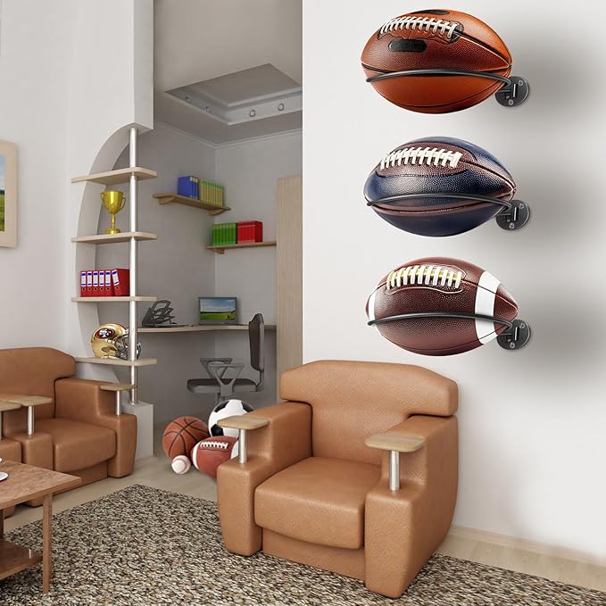 Kevenal 2 Packs Football Room Décor, Wall Mount Football Holder Football Display Stand, Football Room Decor for Boys Man Cave (Super Strong)