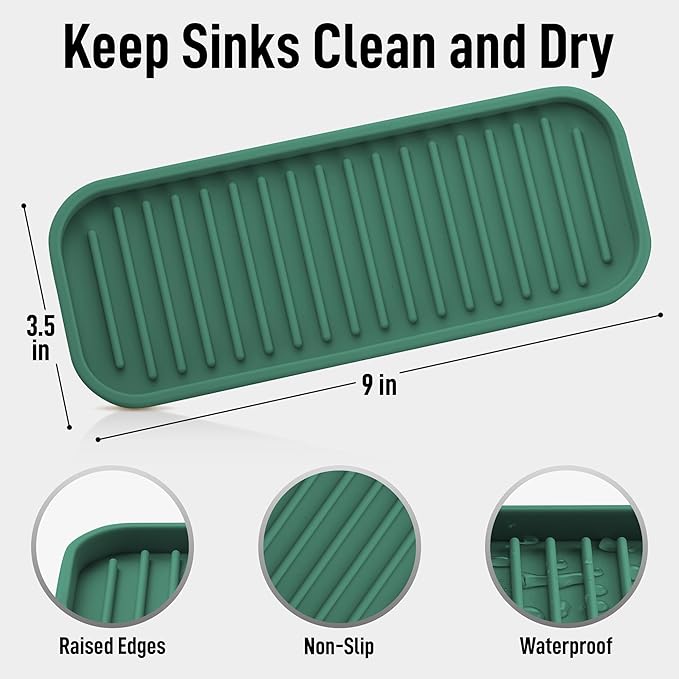 Zulay Kitchen (9x3.5) Silicone Sponge Holder for Kitchen Sink - Flexible Multipurpose Soap Tray - Sink Organizer for Kitchen, Bathroom, Makeup, Trinkets & More (Pine Green)
