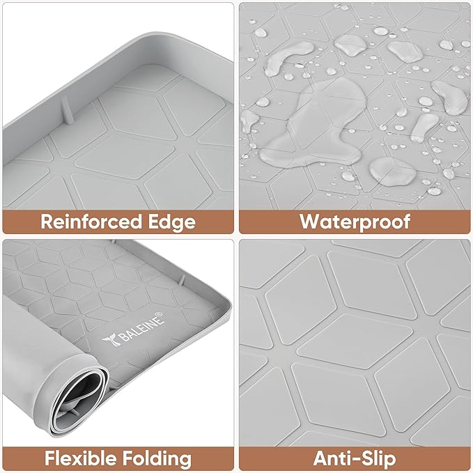BALEINE 31''×22'' Under Sink Mat, Waterproof Food Grade Silicone Undersink Mat, Cabinet Shelf Drip Tray, Under Sink Liner for Kitchen, Bathroom (Grey)