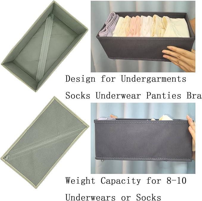 Socks Drawer Organizer Set of 3 Pack Light Grey, Small Underwear Dividers, 11' Closet Cabinet Wardrobe Dresser Storage Boxes for Panty Stockings Leggings Baby Clothes