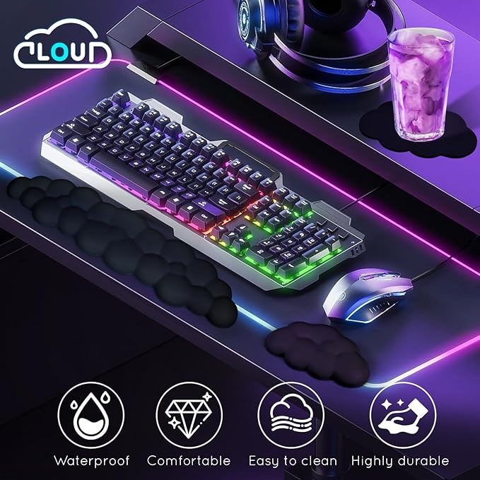 Cloud Wrist Rest for Computer Keyboard Arm Wrist Rest with Non-Slip Base Extended Wrist Rest Ergonomic Memory Foam for Keyboard and Mouse Typing Pain Relief, Office, Gaming, Computer