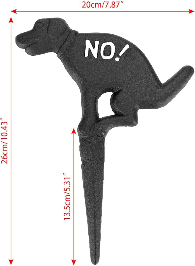 JUXYES Pack of 2 Cast Iron No Pooping Yard Sign Stake, No Dog Allowed Poop Spike Garden Hose Guides Decorative Stake for Garden Lawn Yard Black