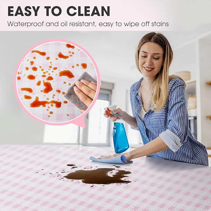 Drawer and Shelf Liner, Non-Slip Kitchen Cabinet Liners Non-Adhesive Thick Strong Grip Waterproof Washable Mats Protect Dresser Shelves Cupboard Bathroom Cabinets, Pink Plaid, 12 in X 10 FT