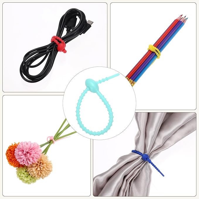 PATIKIL 6 Inch Silicone Cable Ties, 20pcs Rubber Reusable Twist Zip Ties Organizer for Home Office Kitchen Food bags Wires Adjustable Bag Clip, Water Blue