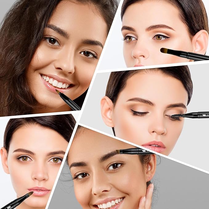 4 in 1 makeup brush, Eyeshadow Brush, Eyebrow Brush, Retractable Lip Brush, Double-Ended Lip Makeup Brushes with Cap - Travel-Friendly