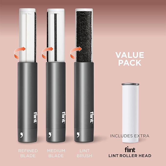 Flint All-in-One Fabric Shaver, Compact, Retractable & Travel-Friendly Fuzz Remover with 2 Fabric-Safe Care Surfaces, Lint Brush & Lint Roller, Ultimate Depiller for Clothes, Eco-Friendly