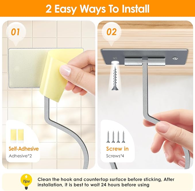 2PCS Self Adhesive Banana Hook Under Cabinet Foldable Banana Hanger Metal Under Counter Banana Hook to Keep Bananas Fresh Banana Holder for Kitchen RV Space Saving, Silver