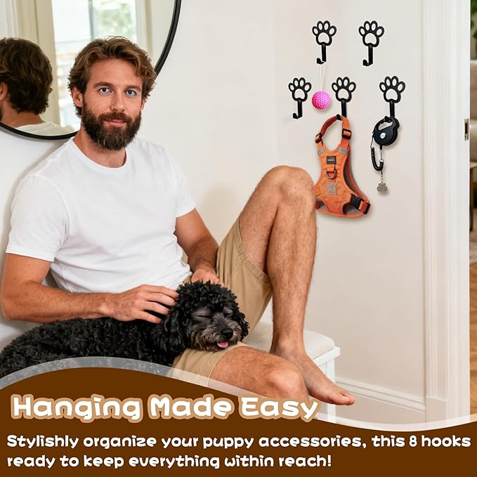 8PC Dog Leash Hooks for Wall Cute Metal Cat Leash Holder Wall Mounted Key Hooks Pet Accessory Holder for Entryway Hallway Kitchen Office, Pet Themed Gifts, Great Gift for Dog and Cat Lovers