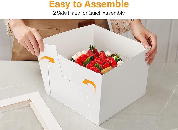Kootek 15pcs Cake Boxes, 10x10x8 Inches Tall Cake Box with Window, White Bakery Boxes, Large Baking Boxes, Square Cardboard Cake Box for Multi-Layer Cakes, Cake Decorating Supplies for Gift Giving