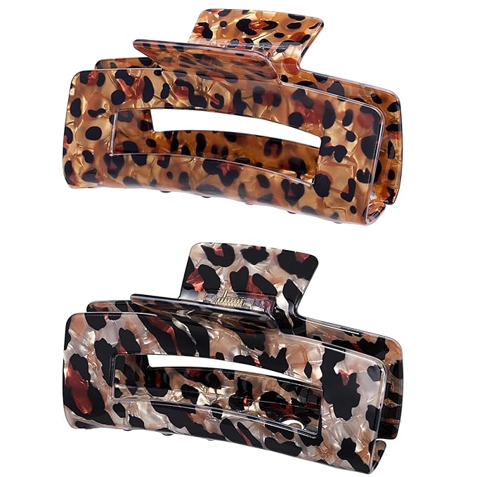 4 Inch Tortoise Hair Claw Clips, Large Acrylic Banana Barrettes Jaw Clips, Fashion Strong Hold Leopard Print Stylish Hair Accessories for Women Thin Thick Hair (2pcs)