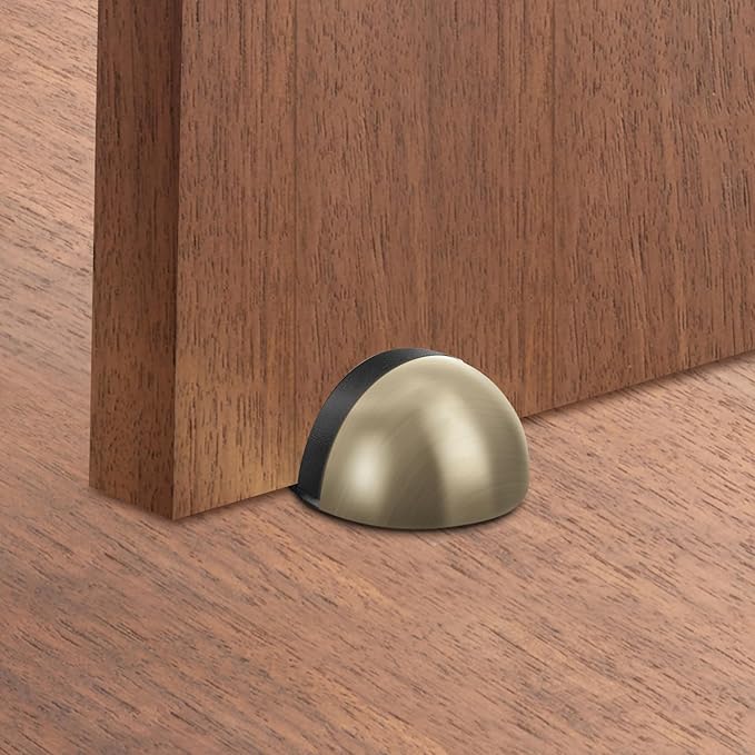 2 Pack Door Stop, Adhesive Door Stoppers Floor Mounted Door Stops No Drill Doorstop Stainless Steel with Rubber Bumper Wall Protector for Home Office, Brushed Bronze