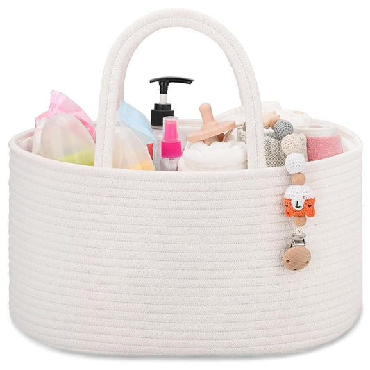 COMSE Baby Diaper Caddy Organizer, Car Caddy, Diaper Change Organizer, Gift Baskets Empty, Portable Tote Bag with Divider, Baby Shower Gifts Newborn Essentials Registry Must Have, White