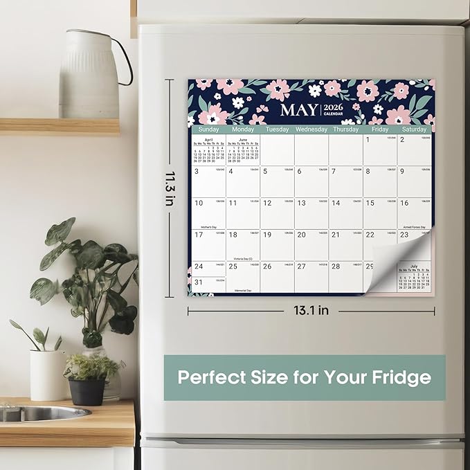 Aesthetic 2026-2027 Magnetic Calendar for Refrigerator, 21-Month Fridge Calendar Magnet from April 2026 to December 2027, Easy Organizing，Twilight Petals