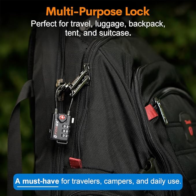 TSA Approved Cable Luggage Locks, Resettable Combination with Alloy Body, Black, 2 Locks.