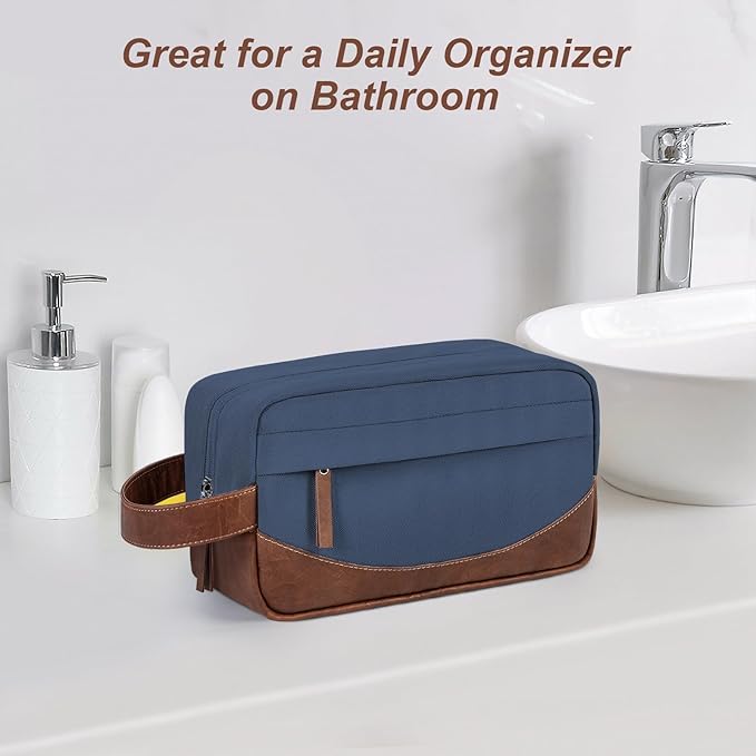 Travel Toiletry Bag for Men, Hanging Toiletry Organizer, Water Resistant Shaving Kit with Large Capacity for Travel Accessories (Blue, Medium)