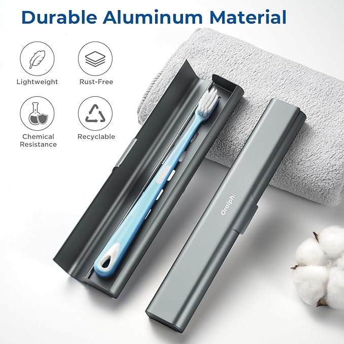 Aluminum Toothbrush Travel Case, Portable Travel Toothbrush Holder, Durable Manual Toothbrush Box Container for Traveling, Bathroom, Camping, Business Trip-Gray Blue