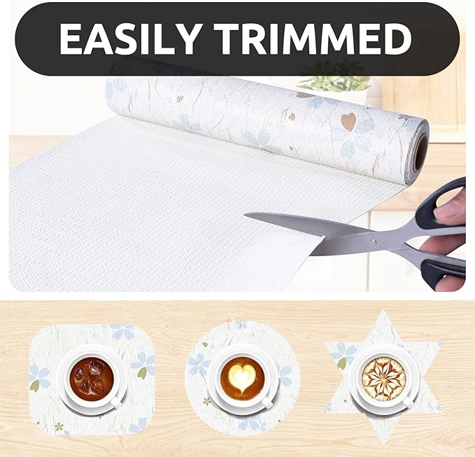 RAY STAR 18X96 Inch Shelf Liner for Kitchen Cabinets, Non-Adhesive Cabinet Liner Washable, PVC Drawer Liner for Dresser Non-Slip Bathroom (Floral)(7 Roll)
