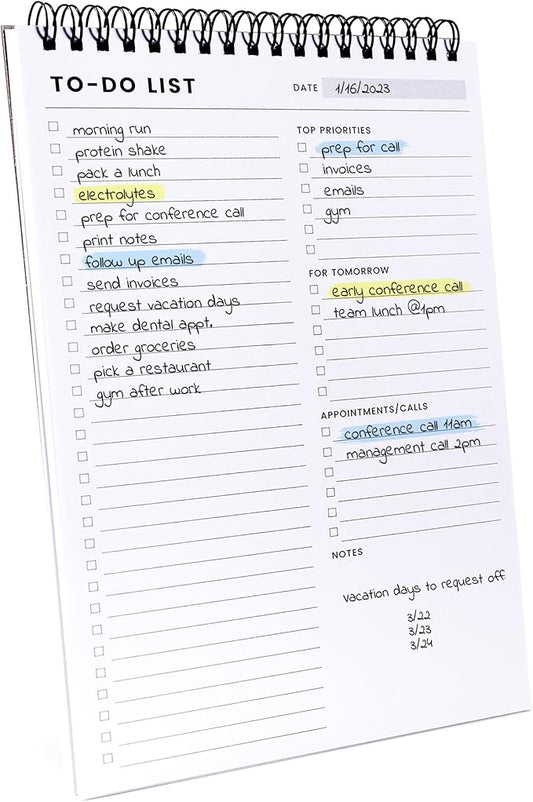 To Do List Notepad: With Multiple Functional Sections - 6.5 x 9.8" 60 Sheets - Spiral Daily Planner Notebook - Task CheckList Organizer Agenda Pad for Work - Note & Todo List Organization Notebooks