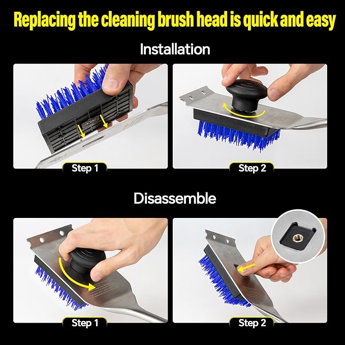XUDAKAIXIN Grill Brush and Scraper, Dual Grip Design, Extra Strong BBQ Cleaner Accessories, Safe Nylon Bristles Barbecue Triple Scrubbers Cleaning Brush for Cast Iron Grates/Porcelain/Charcoal Grill