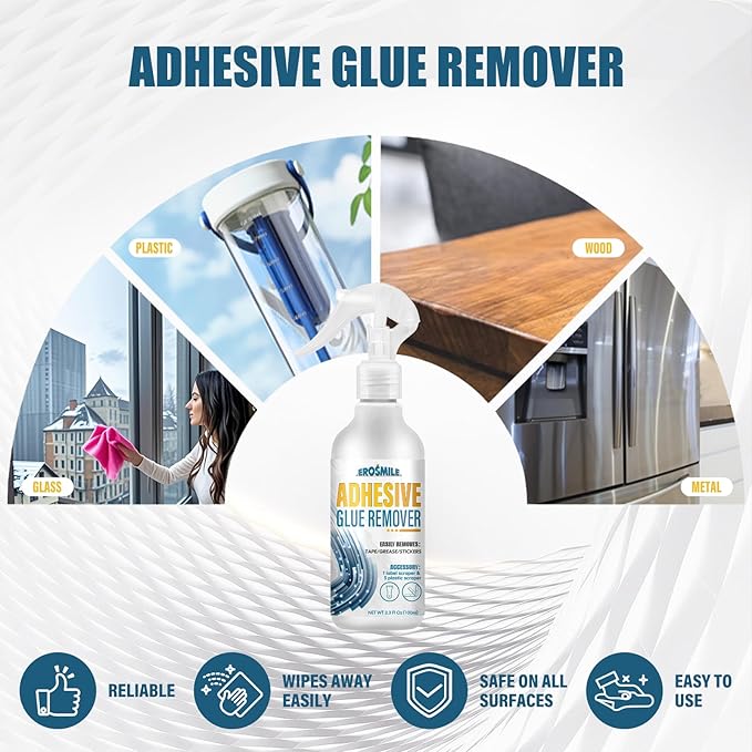 Adhesive Remover, Sticker & Glue Removal Spray Kit with Plastic Scraper, Quickly Removes Stickers, Labels, Glues, Grease for Window Wood and More - 3.3 fl oz