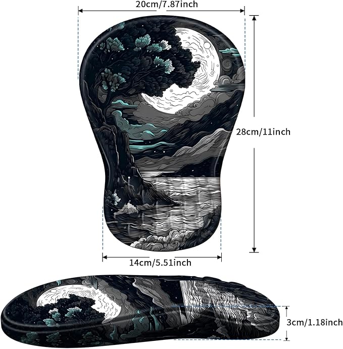 YIWEI Ergonomic Mouse Pad with Wrist Rest - Comfortable Office Mousepad with Memory Foam Wrist Support for Carpal Tunnel Relief, Mouse Pads with Non-Slip Base for Gaming and Home (Moon-2)