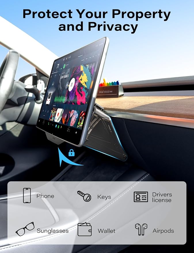 TAZENI Under Screen Storage Box Fit Model Y Juniper Model 3 Highland, Magnetic Hidden Privacy Storage for Model Y 3 Accessories, Center Console Organizer for Model Y 2019~2026 & Model 3 2016-2026