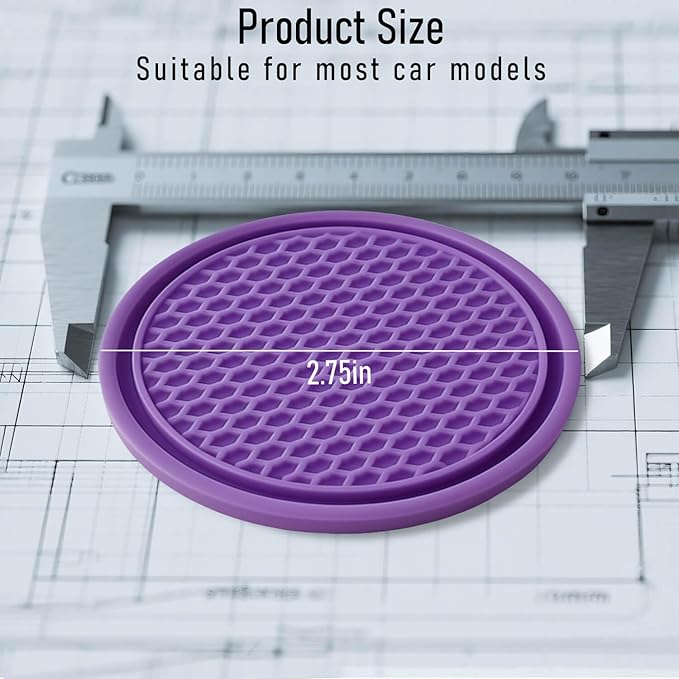 Car Cup Holder Coaster 4 Pack - Non Slip & Shockproof,Flexible PVC Rubber Insert for Car/Truck/SUV/Van (2.75"x0.2") Universal Fit Auto Cup Holders Accessories for Women and Man (Purple)