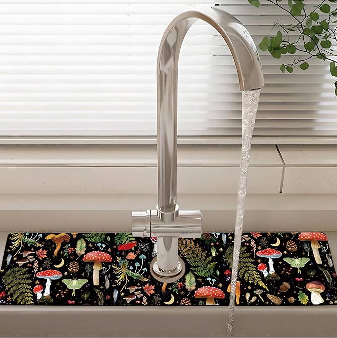 Patterned Sink Faucet Mat Kitchen Splash Guard Super Absorbent Drying Mat, Non-Slip Drain Pad for Kitchen Counter or Bathroom - 24x5.5in