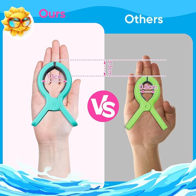 16 Pack Large Beach Towel Clips for Beach Chairs, Towel Holder for Pool Lounge Chair Cruise Essentials, Jumbo Size Clothes Pins Vacation Must Have to Keep Towel from Blowing Away, 4 Bright Colors