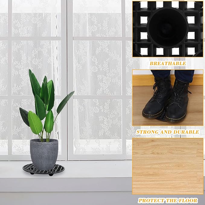 JiaUfmi 4 Pcs Plant Pot Elevator, Heavy Duty Stand, Black Round Plant Holder, 8 Inch Plastic Risers for Indoor Outdoor Garden Deck Floor Protector (4 Pieces)