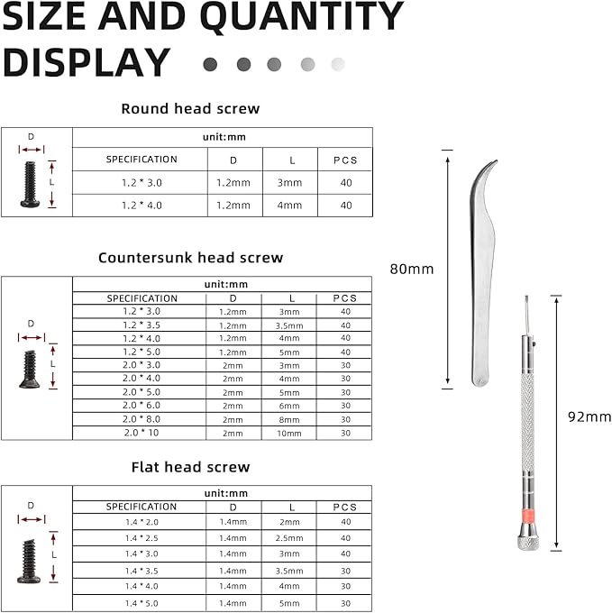 630 Pcs Tiny Micro Repair Screw Kit Eyeglass Sunglass Repair Kit with Screwdriver for Repair Spectacles, Watch, Jewelry