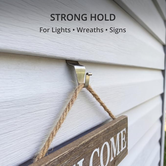 Kingrol 30 Pack Vinyl Siding Hooks, No Drill No Hole Siding Clips for Hanging Outdoor Decor, Heavy Duty Stainless Steel Hooks for String Lights, Wreath & Porch Decorations