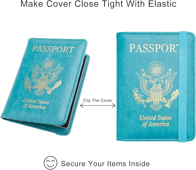 WALNEW Passport Holder for Travel, RFID Passport Cover Wallet for Women Men, PU Leather Passport Book Card Holder Case with Pen, Travelling Essentials for Flying