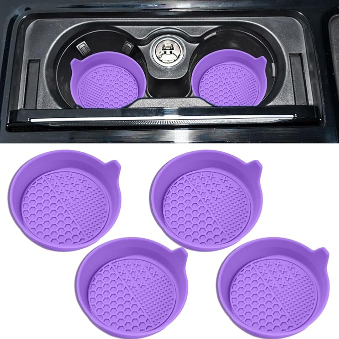 4PCS Car Cup Holder Coaster, Silicone Non-Slip Vehicle Insert Water Bottle Mat, Universal Insulation Drink Cup Pad Decor for SUV/Sedan/Truck, Automotive Interior Accessories (Purple)