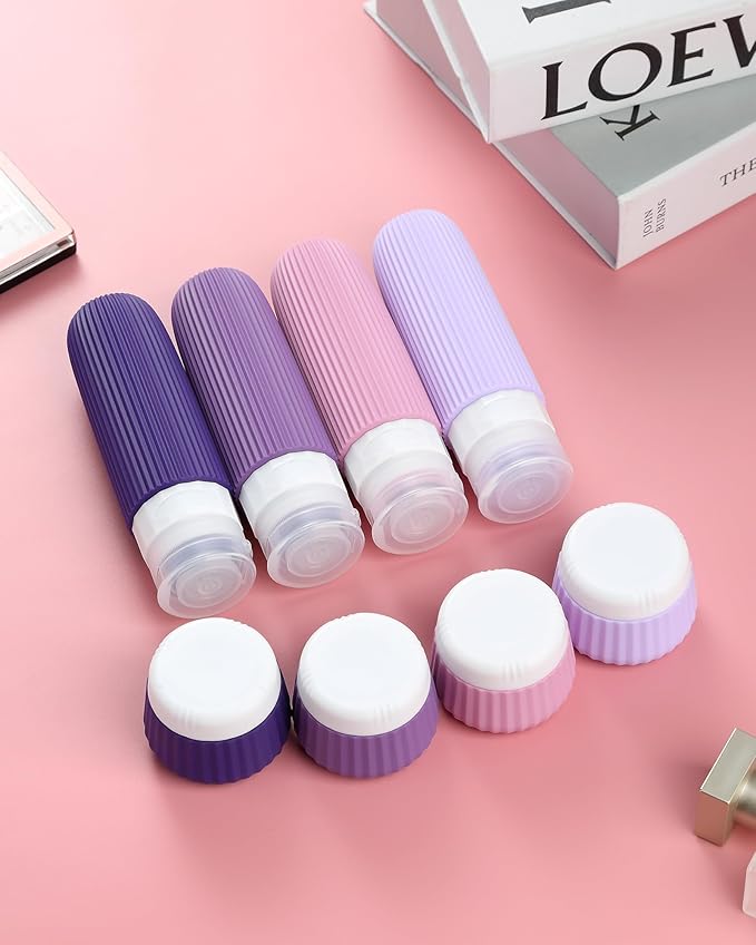 Travel Bottles for Toiletries - 8 Pack, TSA Approved 3oz Travel Containers, Leak Proof Silicone Squeezable Cream Jars with Clear Bag