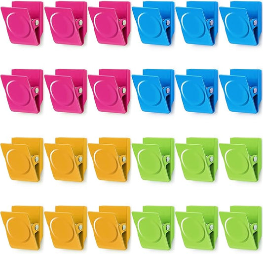 VNDUEEY 24 Pcs Strong Magnetic Clips, Fridge Magnets Metal Clips, Whiteboard Magnets Refrigerator Magnets, Assorted Colors Heavy Duty Clip Magnets for Photo Display, Home, Office, Classroom