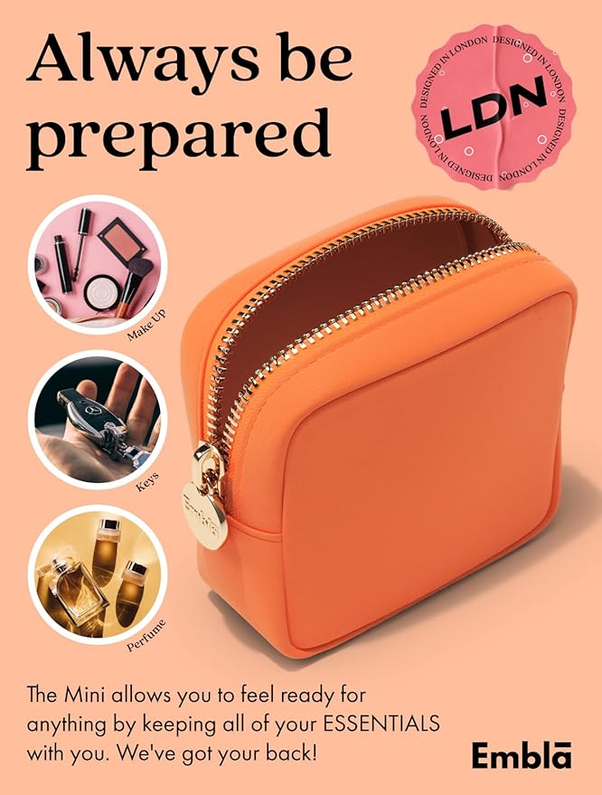 Embla Makeup Bag Travel Cosmetics Pouch and Toiletry Bag, Nylon Zipper Pouch Purse, Cute Make Up Organizer Storage Tote for Women Girls, Waterproof Travel Skincare Case, Small Makeup Bags, Peach