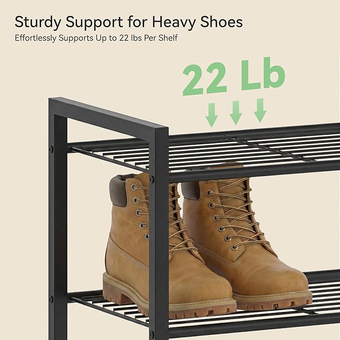 Narrow Shoe Rack, 10-Tier Metal Shoe Organizer,Tall Shoe Shelf with Anti-Tip Strap, Max Holds 20 Pairs,Space Saving for Closet,Entryway,Black