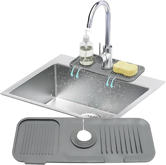 14.6” Silicone Faucet Mat For Kitchen Sink, Kitchen Sink Splash Guard Behind Faucet, Kitchen Faucet Mat For Kitchen Sink, Kitchen Sink Faucet Mat Splash Guard and Sink Water Splash Guard (Gray)