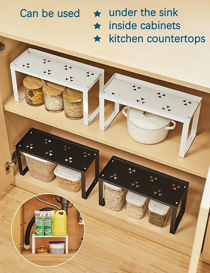 2 Pack Metal Kitchen Storage Shelves Countertop Organizers, Shelf Risers, Stackable,Spice Rack